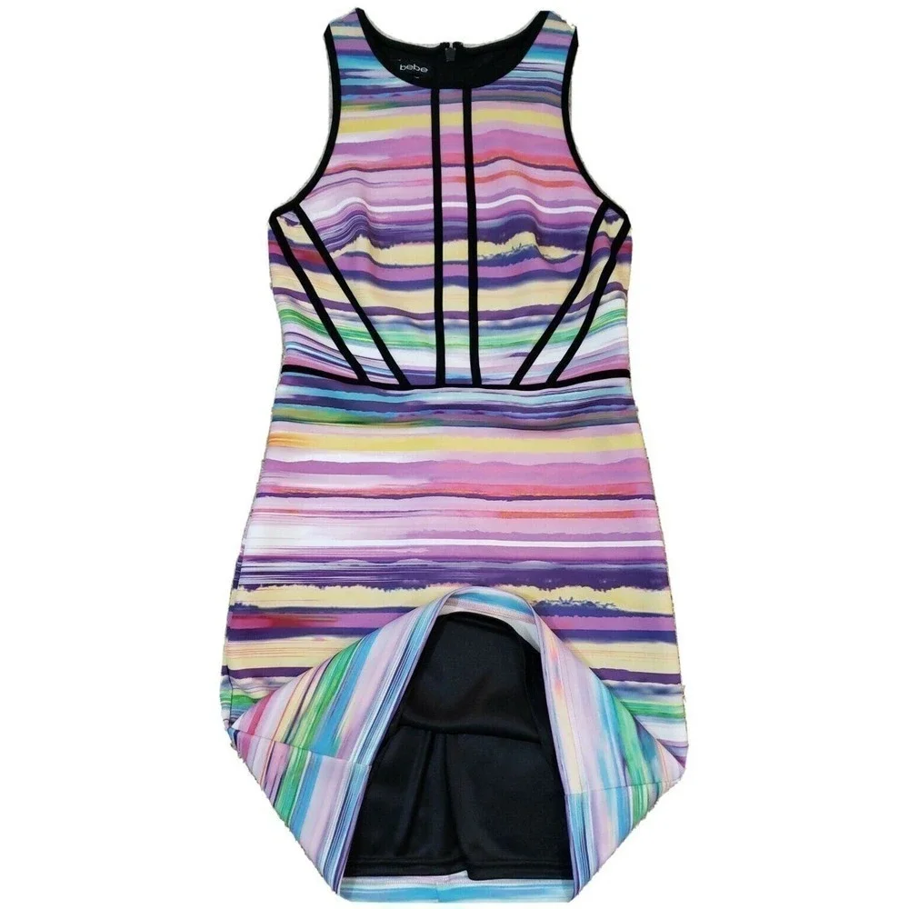 Bebe ~Woman Size M~ Multicolor Sheath Sleeveless Stretch Dress Fully Lined.
